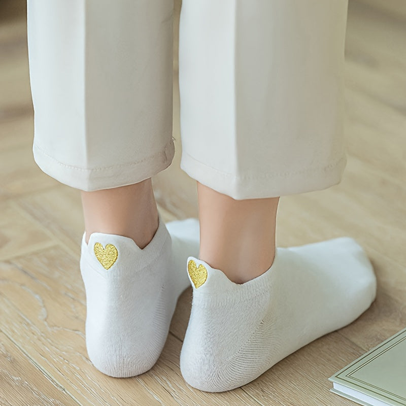 10 Pairs Heart Embroidery Low Cut Ankle Socks Women's Stockings