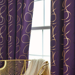 Blackout Bronzing Curtains with Golden Pattern - Home Decor