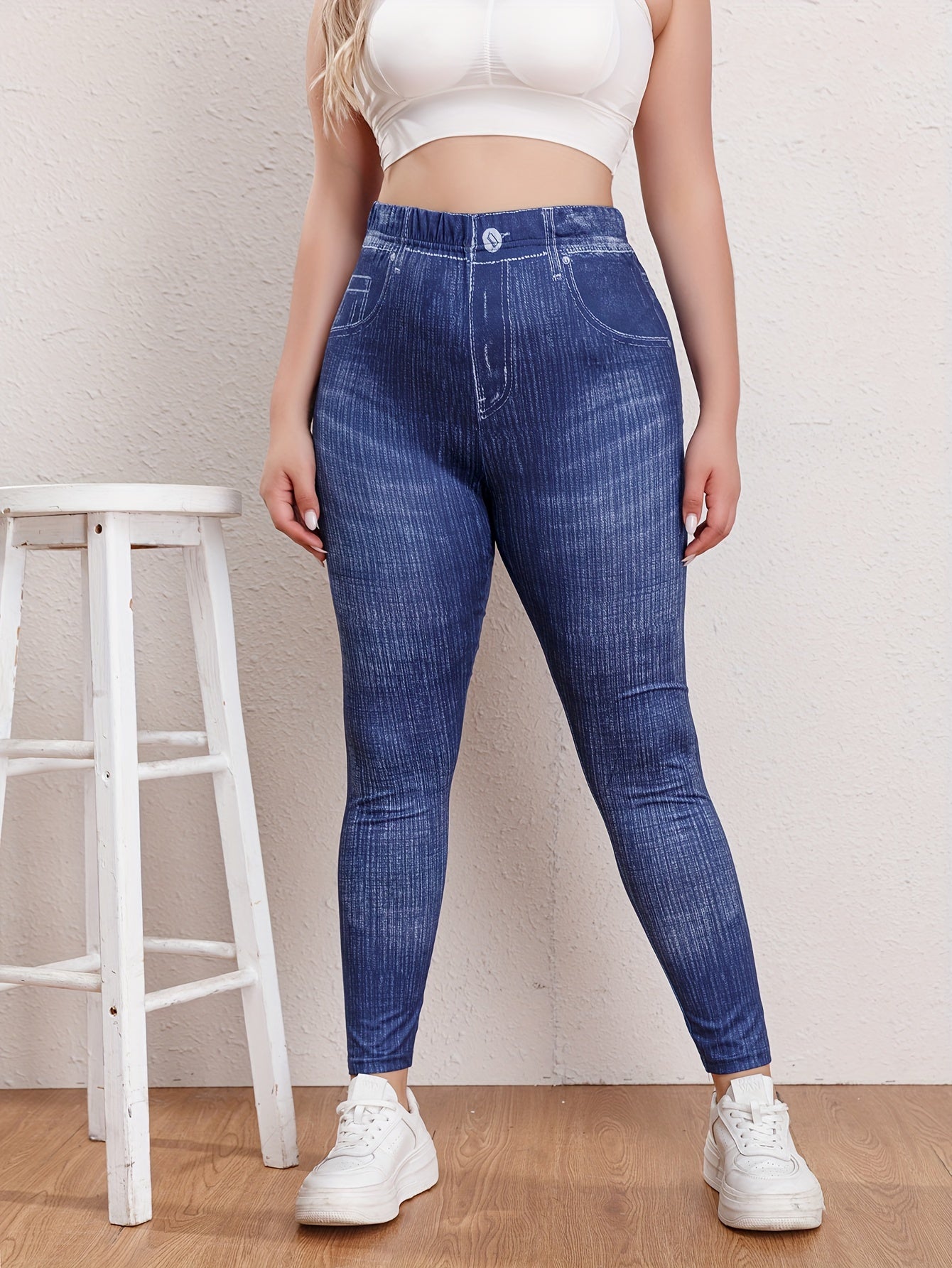  Denim Print High Rise Leggings