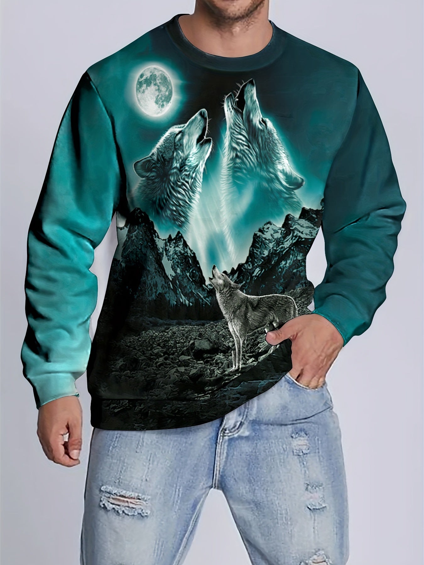 Beast Theme Print Men's Crew Neck Long Sleeve Sweatshirt Casual Wear