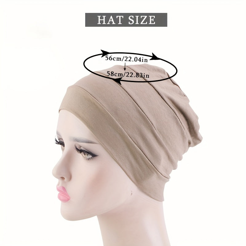 Pleated Turban Cap Head Scarf Women Ramadan Hijab Chemo Hat