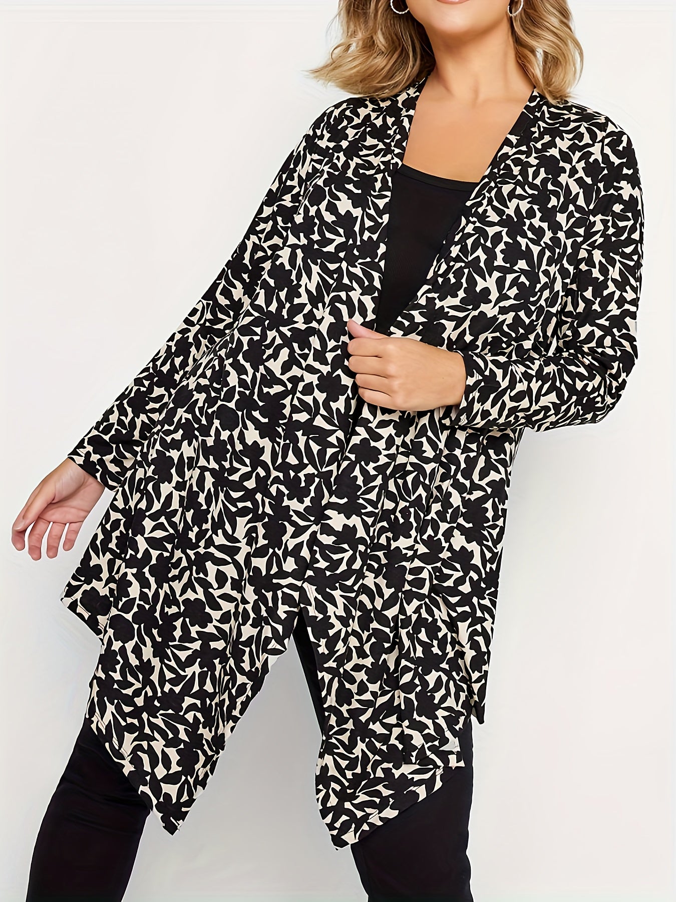  Ditsy Print Long Sleeve Open Front Cardigan