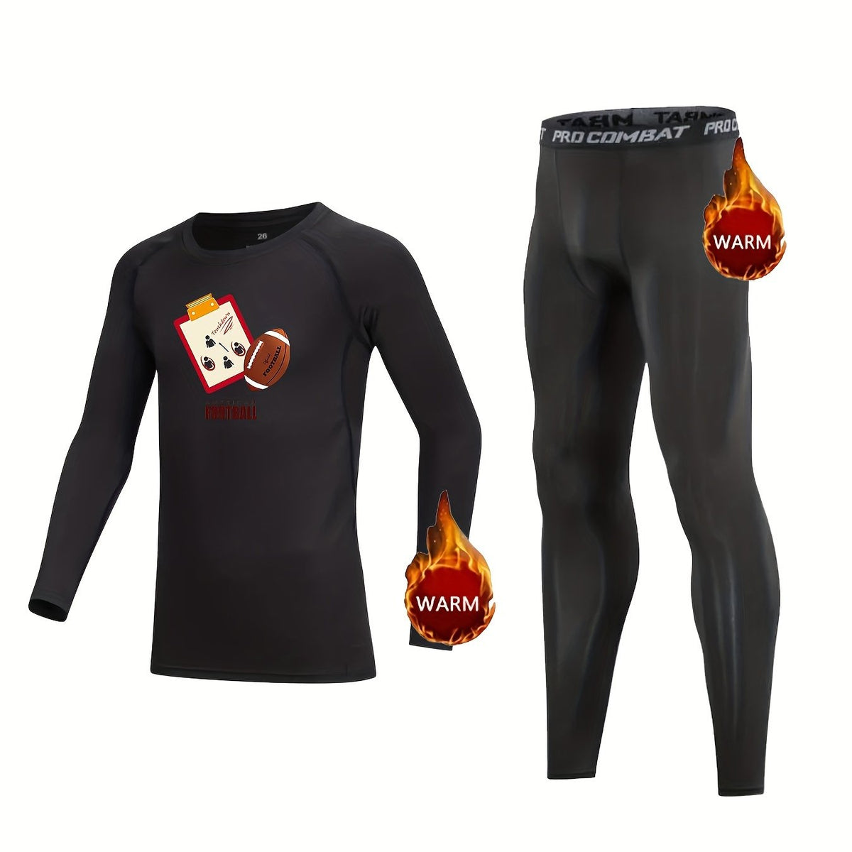 Kids Compression Fleece Sets Cartoon Football Crew Neck Pullover