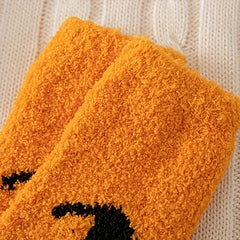 5 Pairs Cute Cartoon Print & Fuzzy Warm Halloween Socks