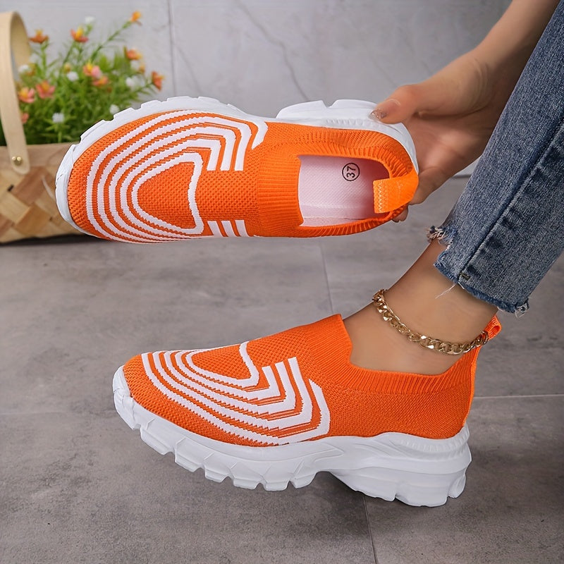 Women's Striped Knit Slip-On Sneakers for Running and Casual Wear