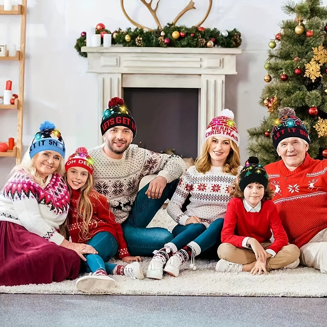 Warm Knit Beanie Hat with Christmas LED Lights
