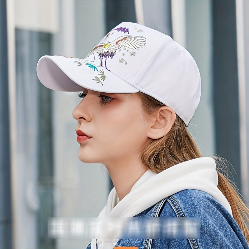 Crane Embroidery Baseball Cap Solid Cotton Dad Hat Sun Hats For Women