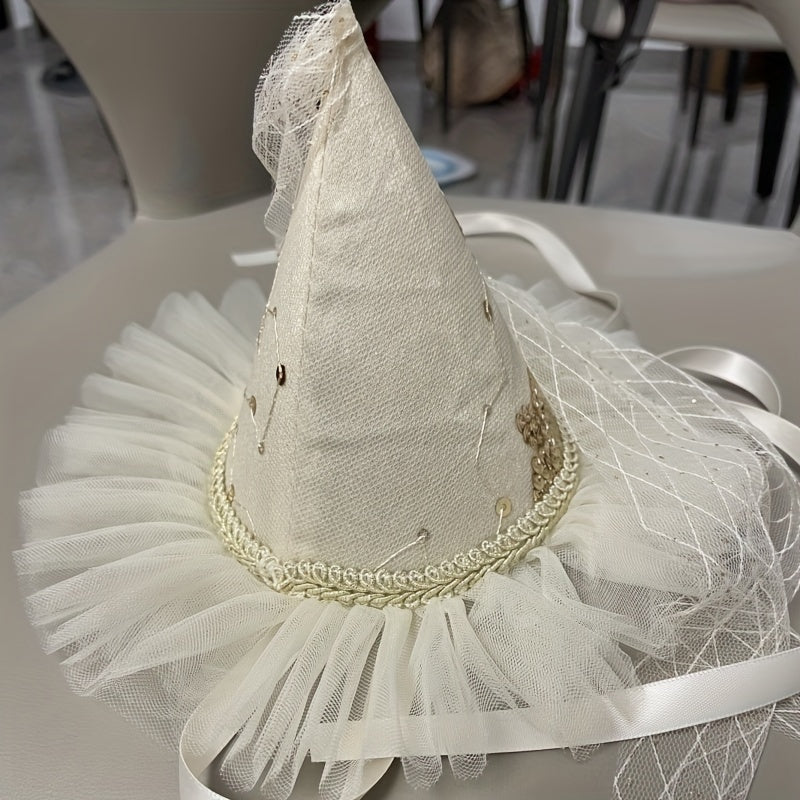 Princess Birthday Hair Accessory with Sequins and Tulle Veil