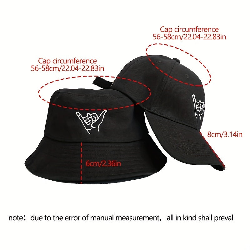 2pcs Baseball Cap Bucket Hat Embroidered Pattern Men