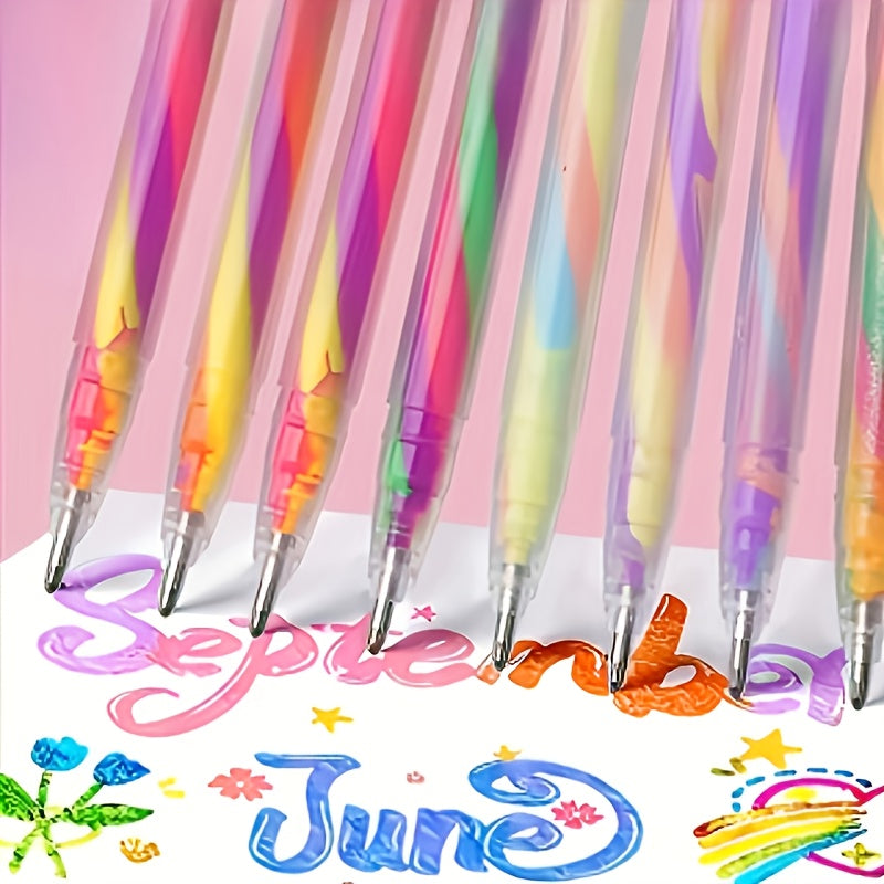 6 Pack Rainbow Glitter Pens 1.2mm Gradient Markers for School & Office Use