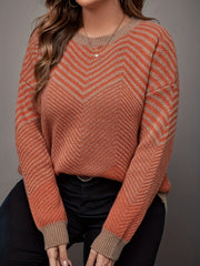  Casual Stripe Print Sweater Long Sleeve Round Neck Jumper