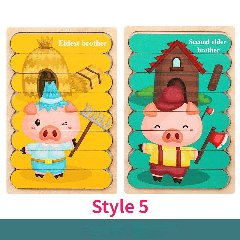Double Sided Wooden 3D Puzzles Educational Toys For Kids
