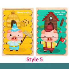 Double Sided Wooden 3D Puzzles Educational Toys For Kids
