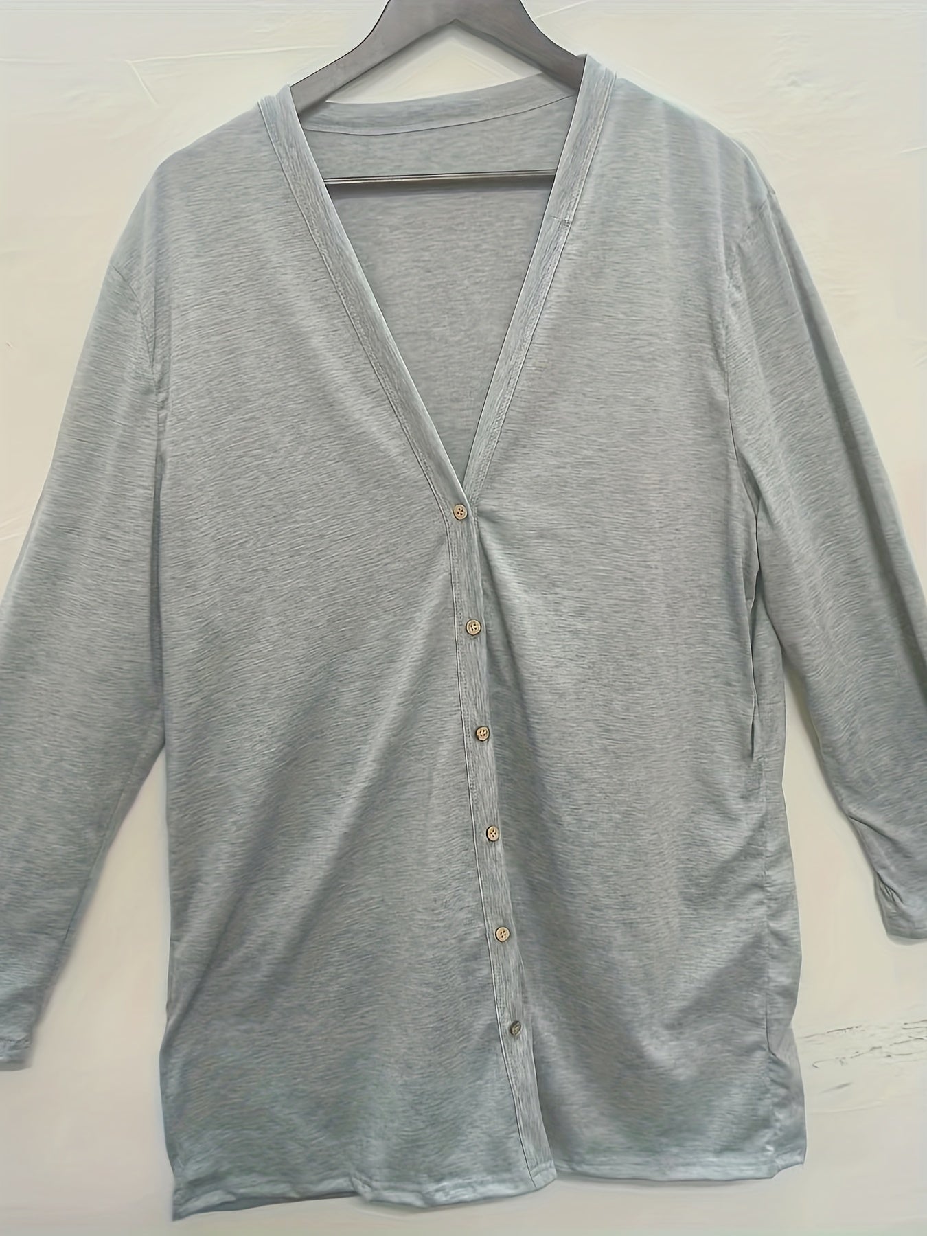  Solid Button Up Long Sleeve Cardigan