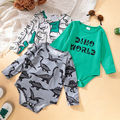 Baby Boy Triangle Bodysuits Long Sleeve Dinosaur Rompers Set