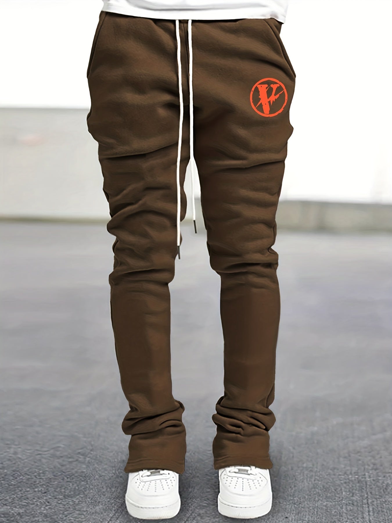 Men's V Pattern Drawstring Flare Pants
