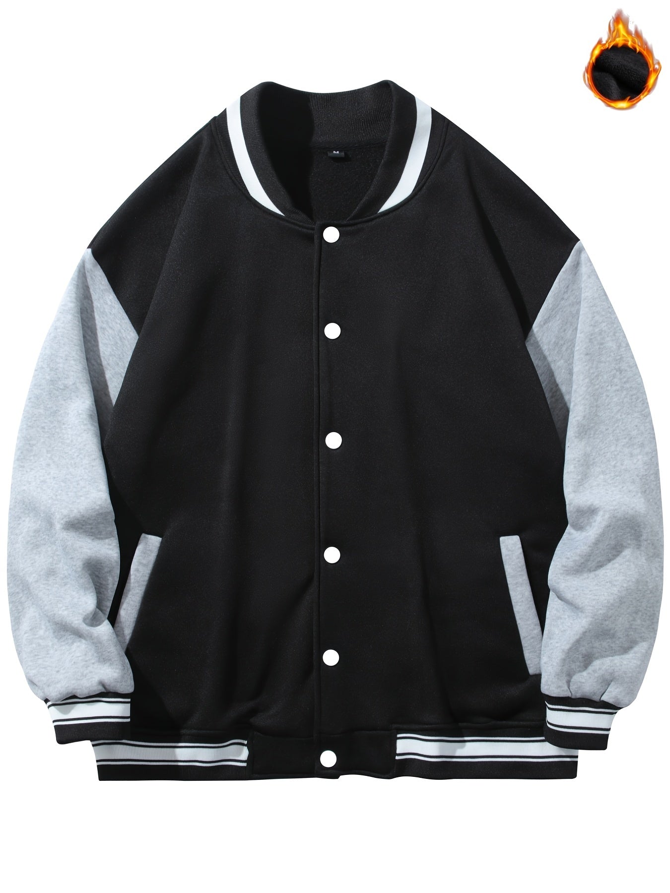 Men's Casual Warm Baseball Jacket With Back Bear Graphic Print
