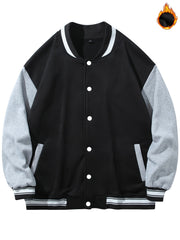 Men's Casual Warm Baseball Jacket With Back Bear Graphic Print