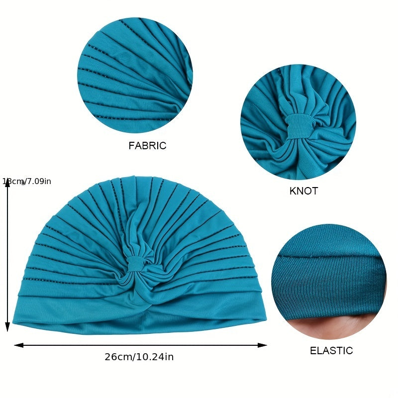 6pcs Pleated Bowknot Turban Cap Solid Elastic Head Wrap Hijab