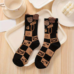 5 Pairs Cute Cartoon Print Comfy Mid Tube Women's Socks