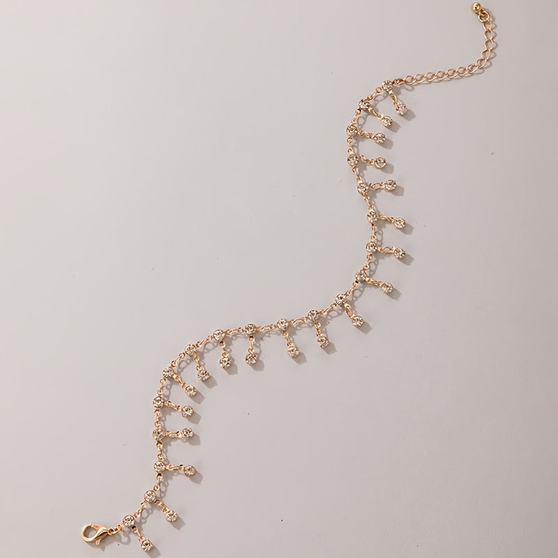 Boho Charm Anklet with Rhinestones Tassel Pendant