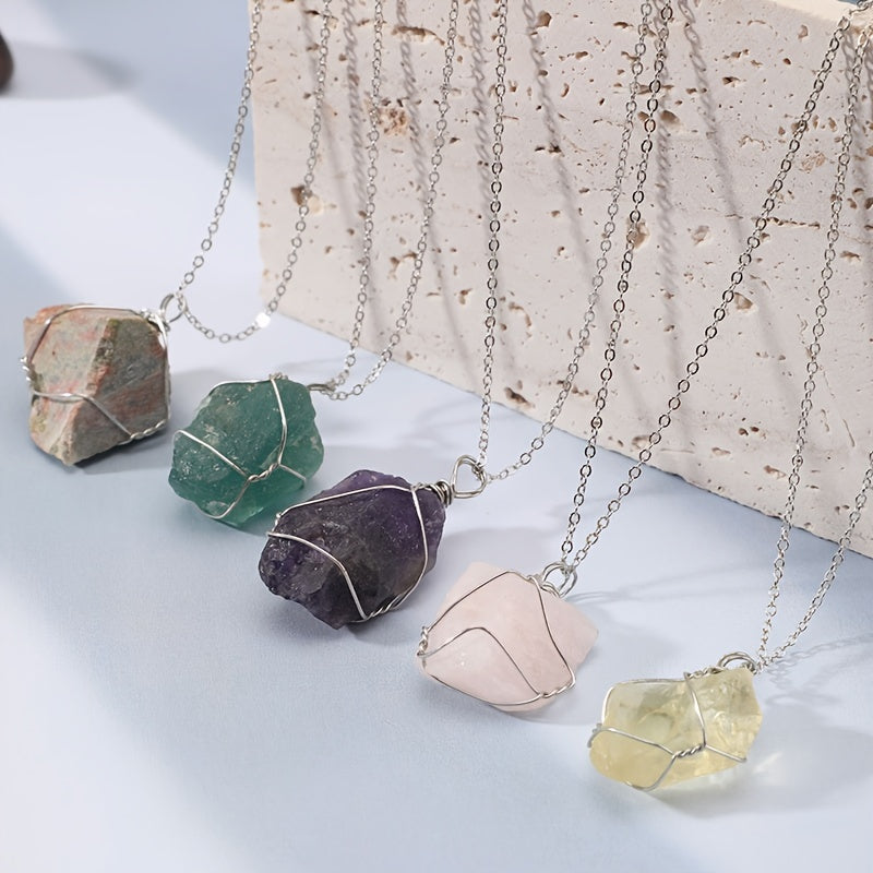 Men's Rough Wire Wound Stone Necklace