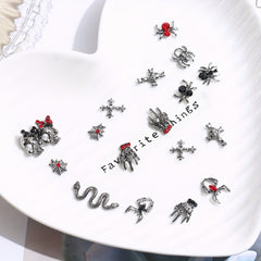 10pcs Halloween Nail Art Charms 3D Metal Spider Skeleton Cross Skull Nail Gem