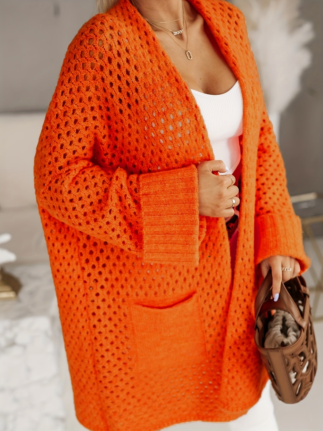  Knitted Open Front Cardigan