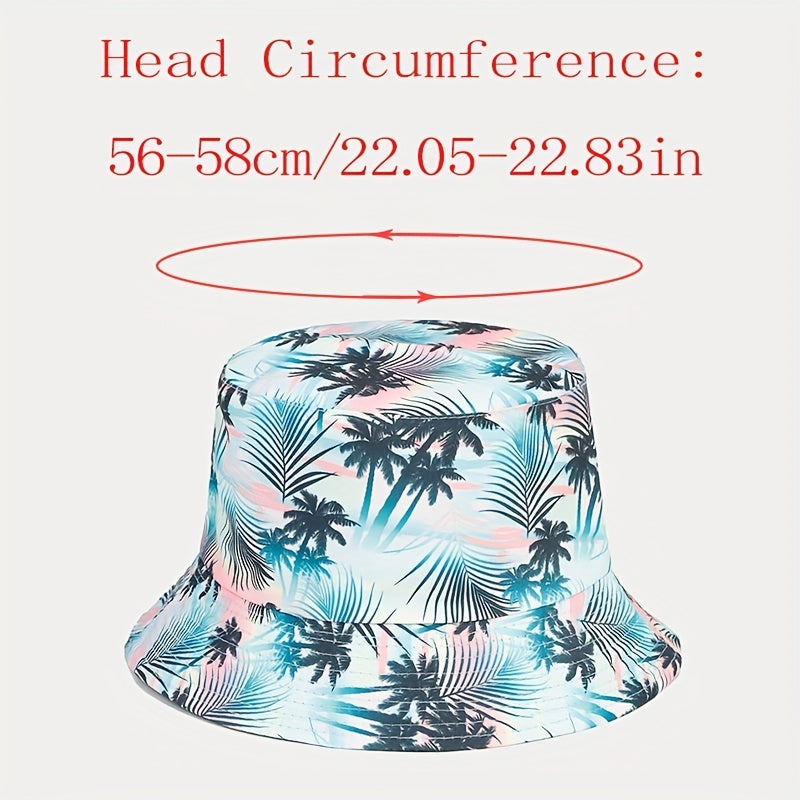 Coconut Tree Pattern Sunshade Bucket Hat for Outdoor Travel