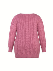  Solid Jacquard Drop Shoulder V Neck Sweater