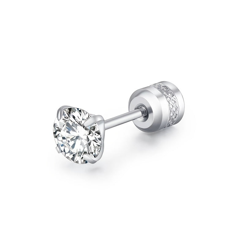 Round Zircon Stud Earrings Stainless Steel Plated Artificial Diamond Earrings