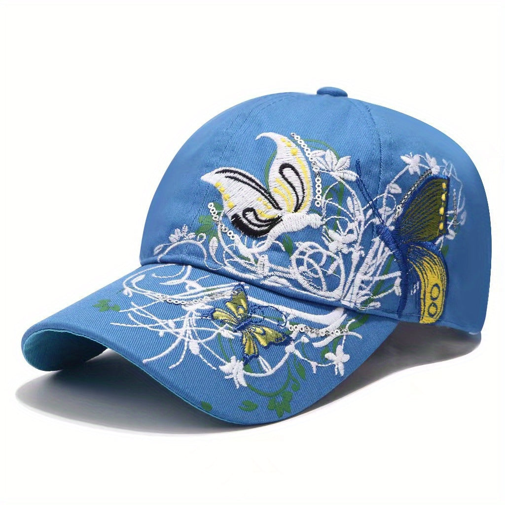 Sequin Butterfly Embroidered Baseball Cap Peaked Cap