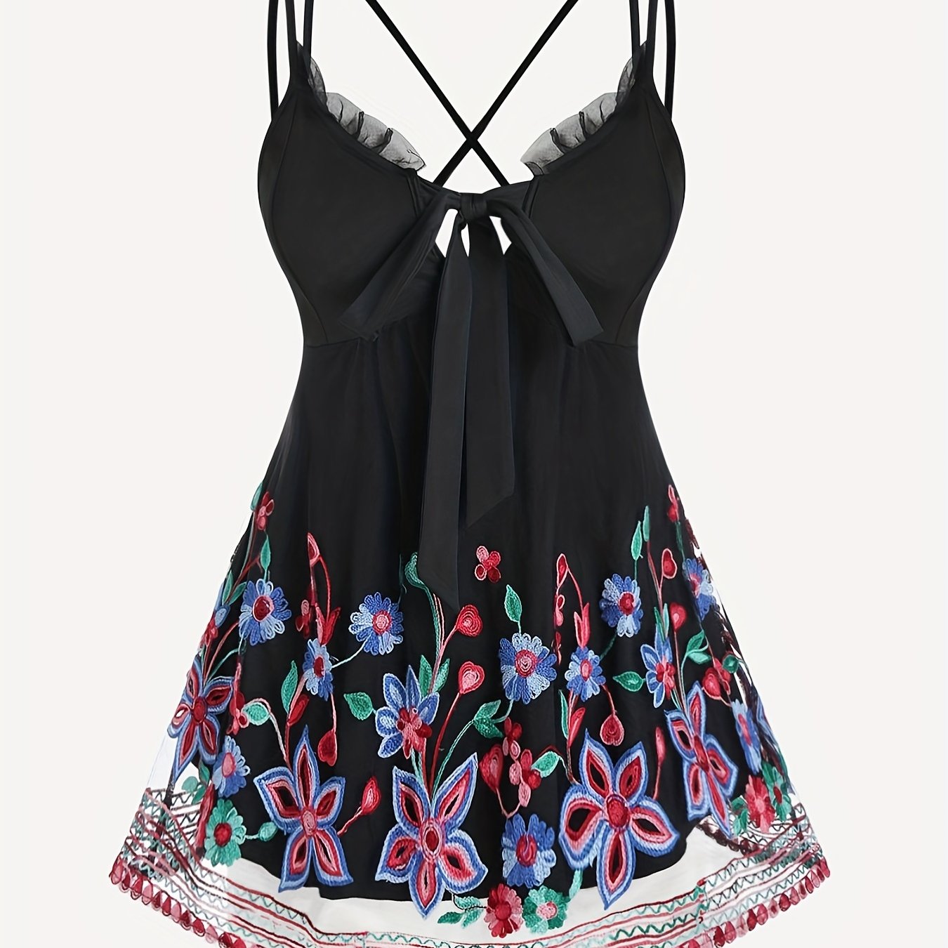  Women's Floral Embroidery Mesh Cami Top