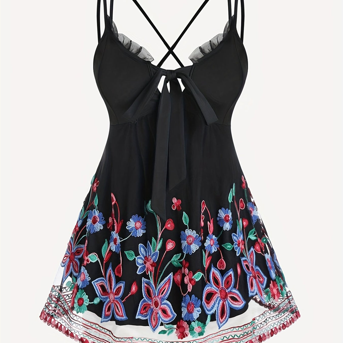  Women's Floral Embroidery Mesh Cami Top