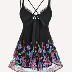  Women's Floral Embroidery Mesh Cami Top