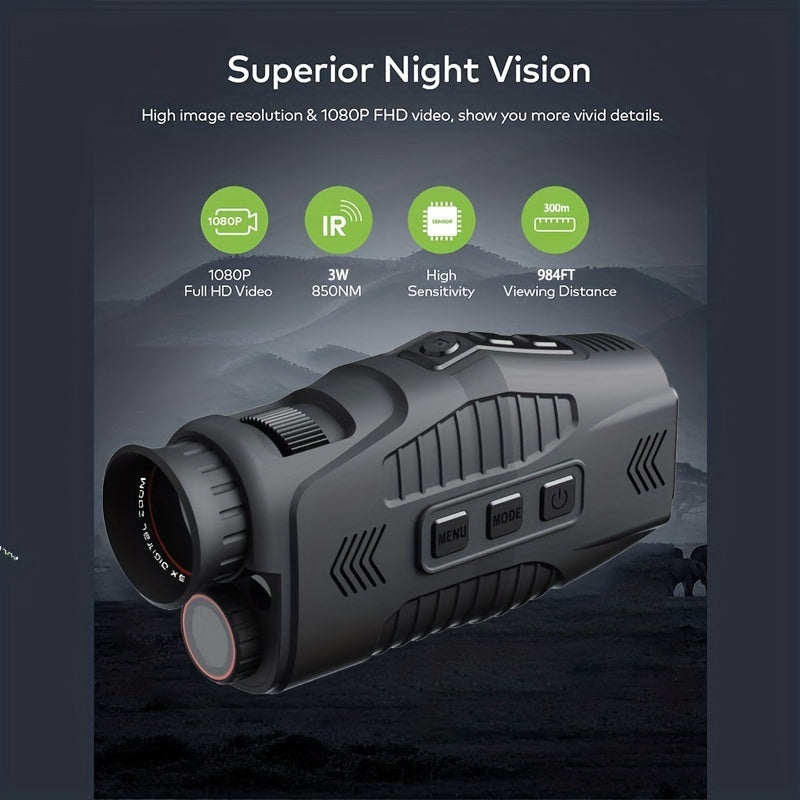 1080p Night Vision Monocular with 128GB Memory - Ideal for Camping & Travel