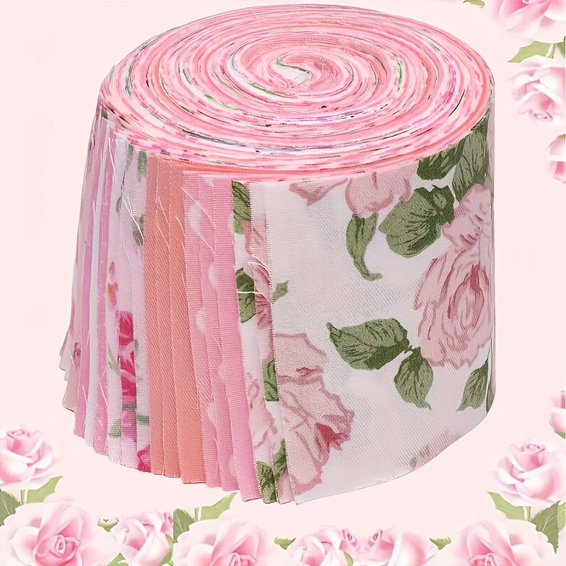 42 Pack Pink Jelly Roll Fabric Strips Pre Cut Quilting Strips Vintage Floral Pat