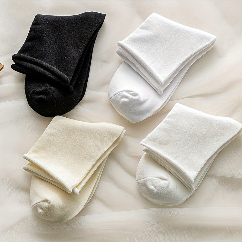 4 Pairs Solid Curling Socks Comfy & Breathable Mid Tube Socks Women's Stockings