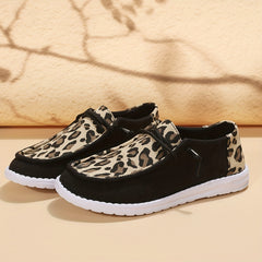 Leopard Print Loafers Lace-Up Canvas Shoes