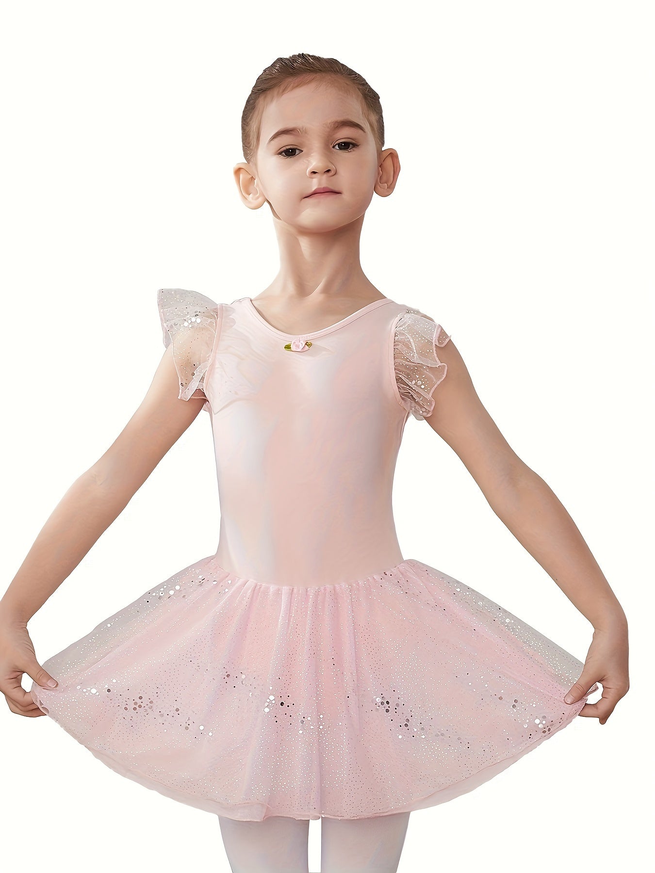 Flower & Cross Back Sequins Ballet Dress Girls Princes Puffy Skirt