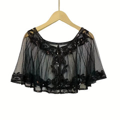 Vintage 1920s Sequin Leaf Embroidery Shawl Beaded Wrap