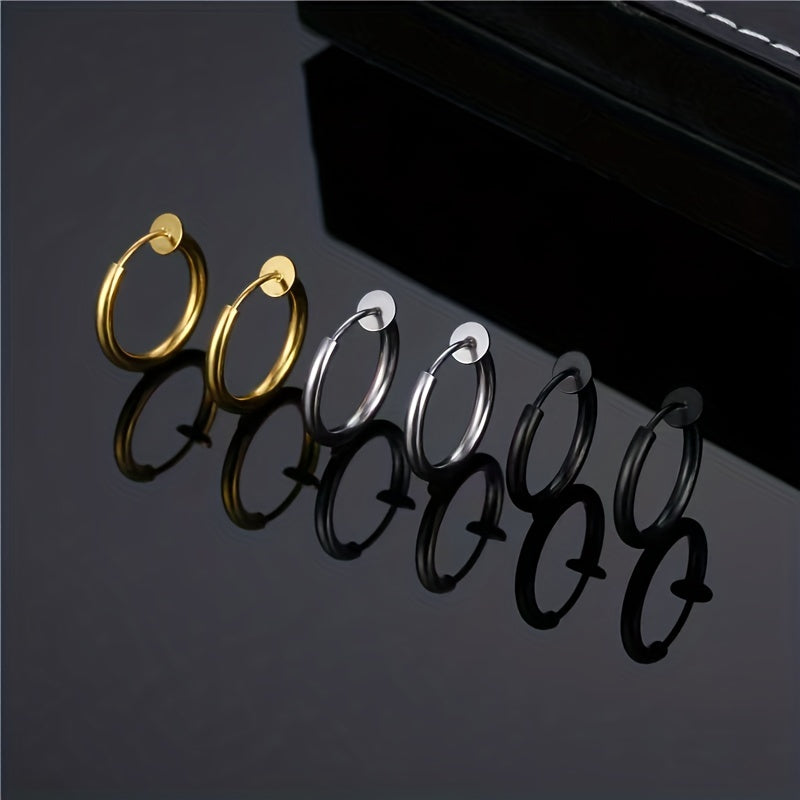 2pcs Stainless Steel Spring Ear Clips Hip Hop Ear Buckle Jewelry