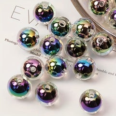 16pcs 14mm Acrylic Plated Beads DIY Mobile Phone Key Chain Bag Beade