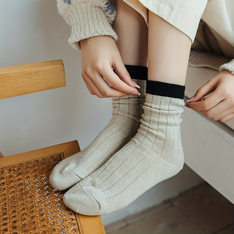 5 Pairs Colorblock Crew Socks Soft Women's Stockings
