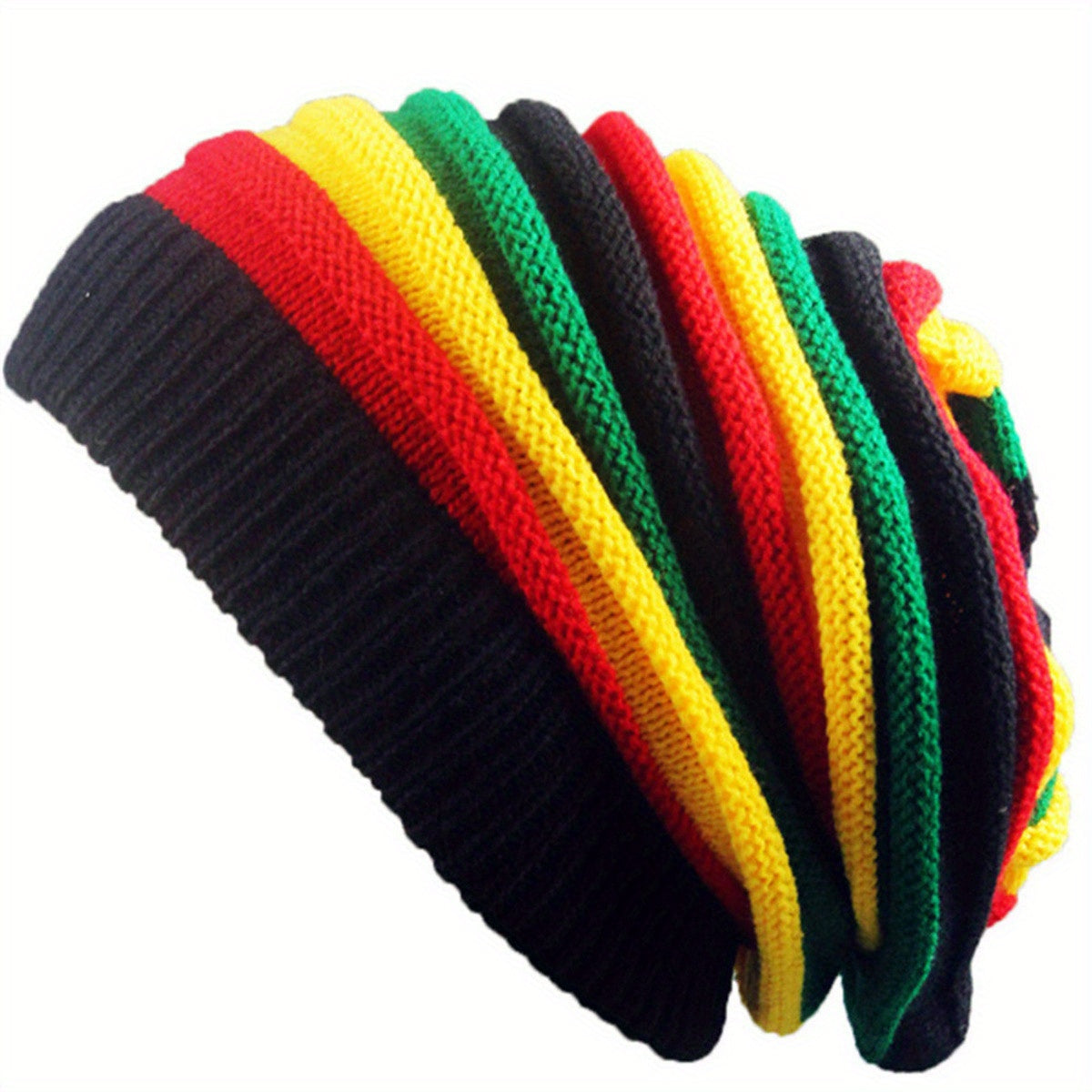 Multicolour Knit Beanie Rainbow Striped Oversize Baggy Hat Slouch Cap
