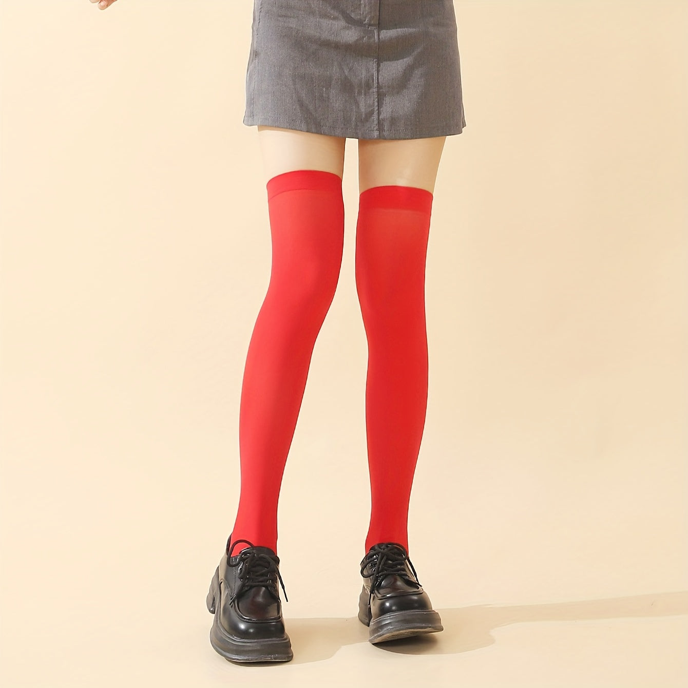 Solid Thigh High Socks Slim Over The Knee Stockings