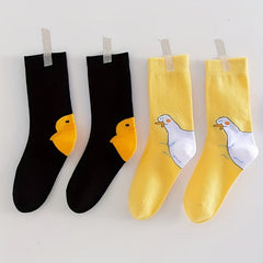 4 Pairs Cartoon Duck Print Socks Women's Stockings
