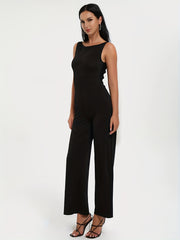 Casual Sleeveless Jumpsuit Solid Slim Wide Leg