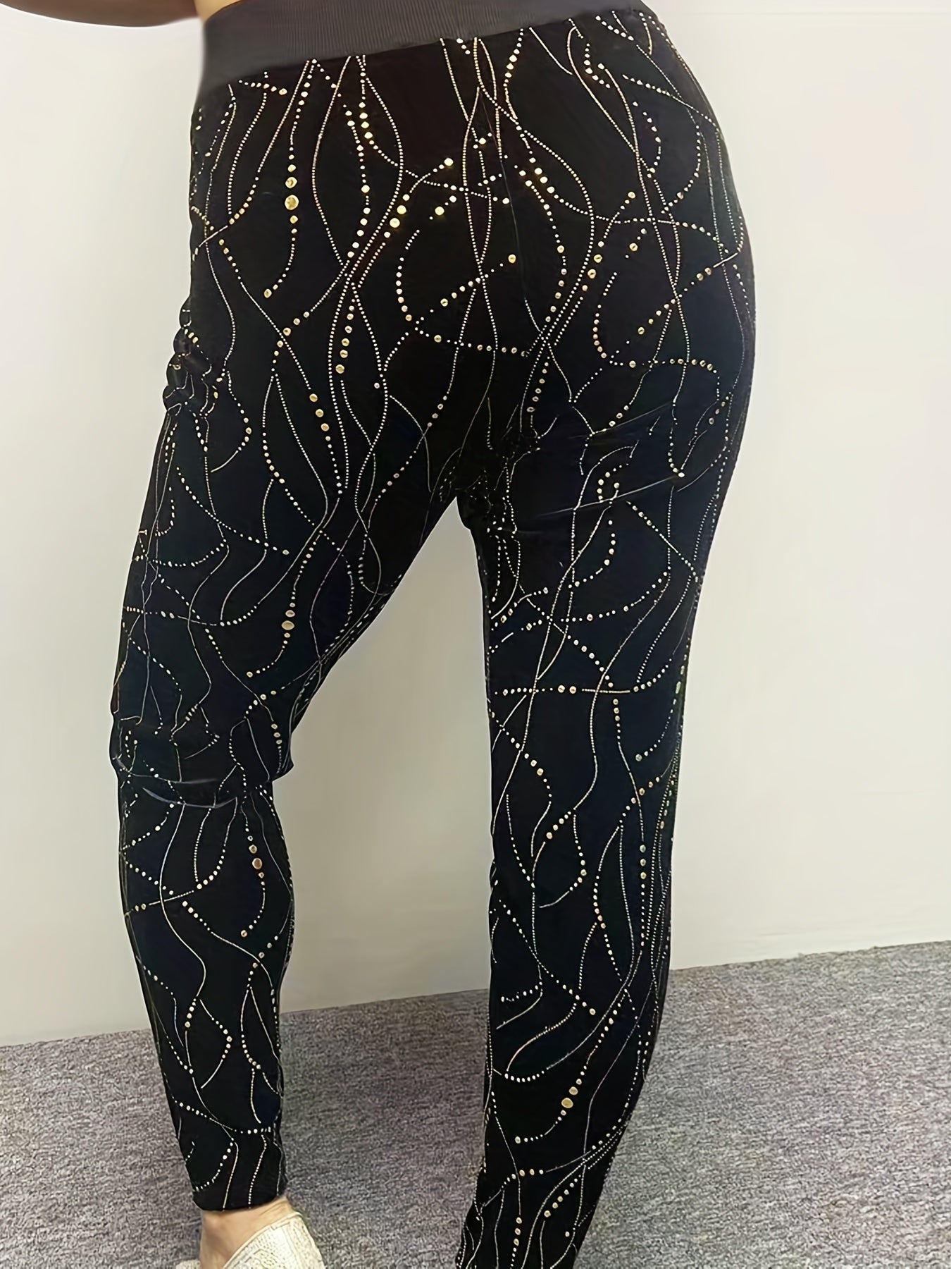  Sporty Leggings Women's Golden Dot Print High Rise Skinny Leggings