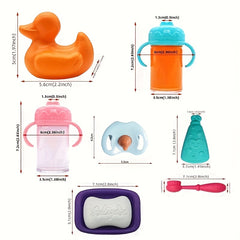 18 pc Doll Accessories Set Micro Plastic Bottle Straw Cup Plate Fork Spoon